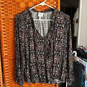 Black Floral Long-Sleeve Blouse